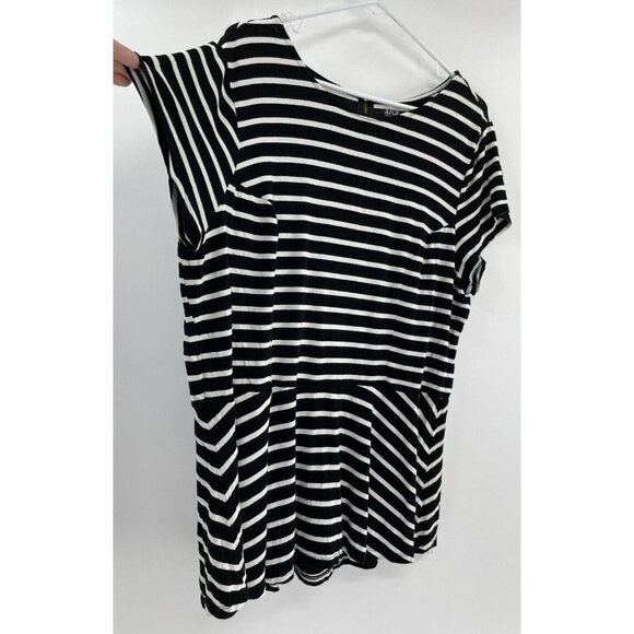 a.n.a. Women’s Short Sleeve Shirt Size 2X Black White Striped‎ Shirt - Picture 2 of 6